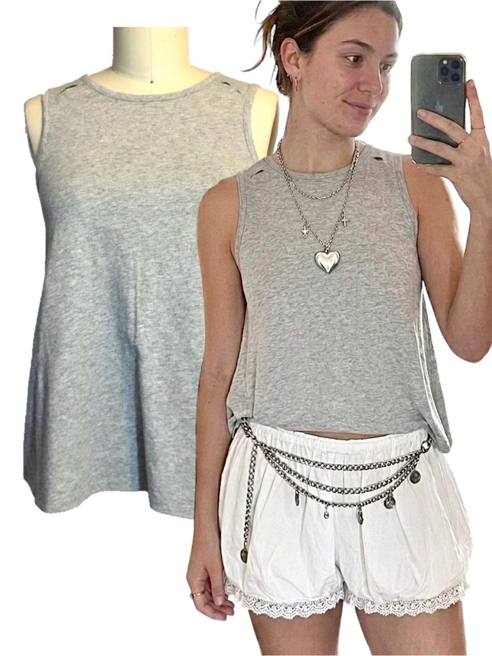 AG Adriano Goldschmied Gray Cold Shoulder Top Zipper XS NWT cotton y2k